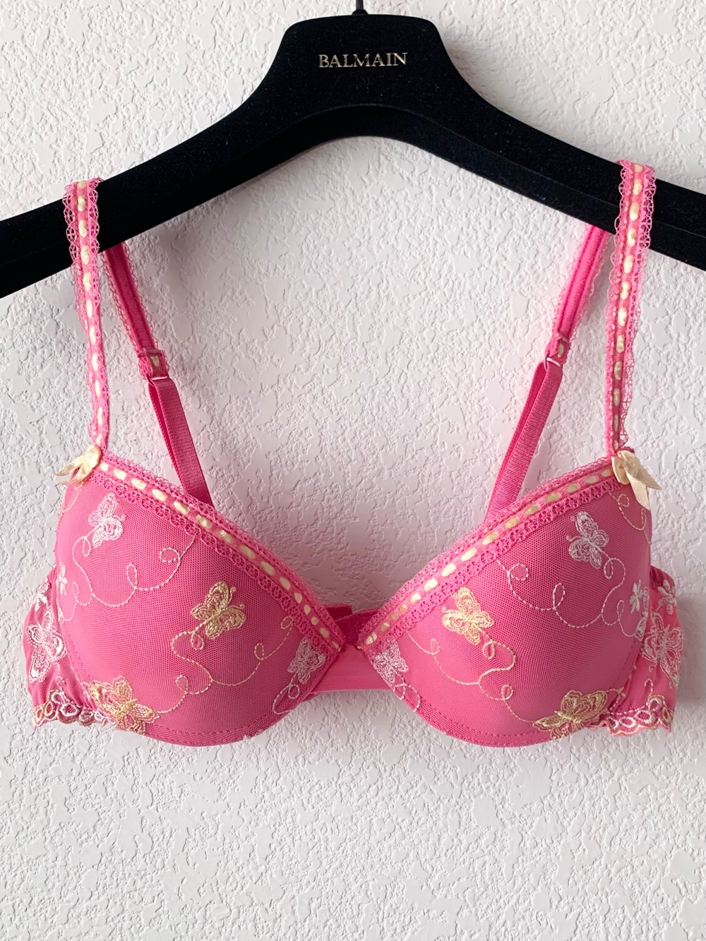 Y2k pink embroidered butterfly bra